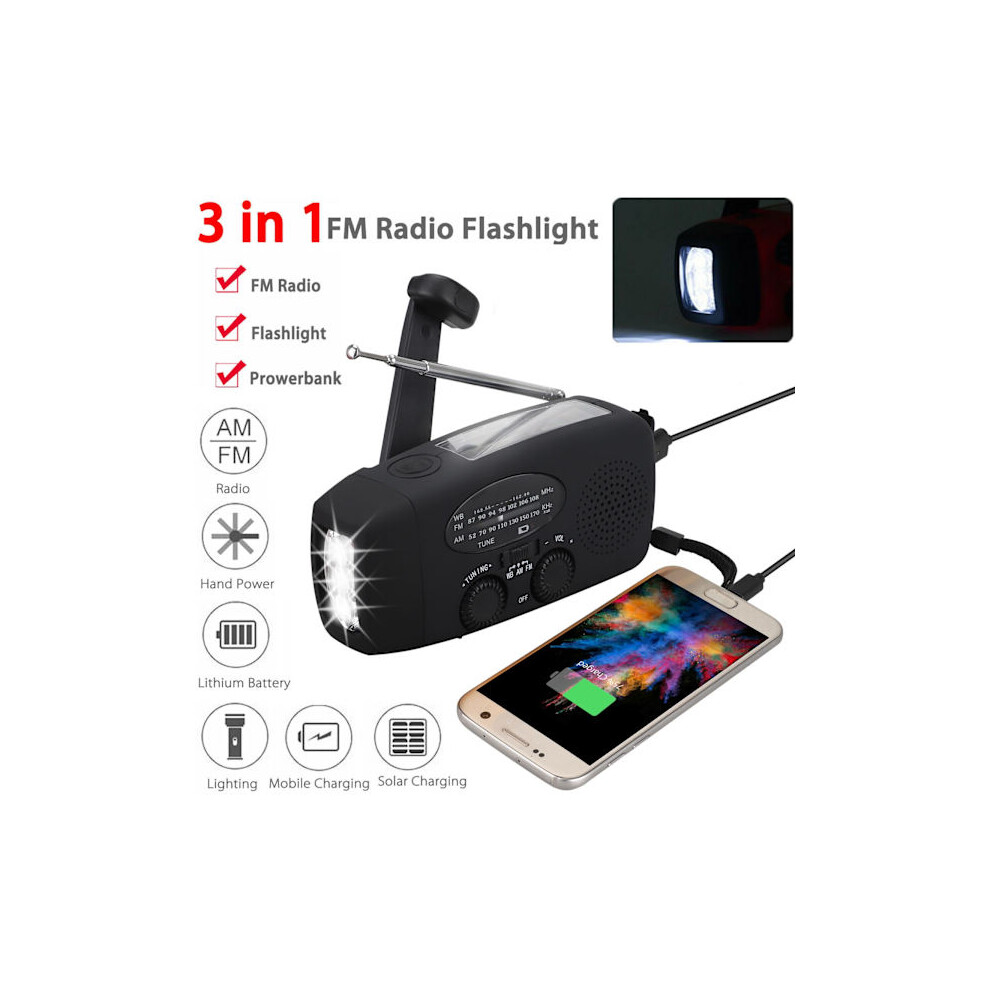 Crank Radio With Solar Cells, Flashlight And 2000Mah Powerbank No Black 9313598828118