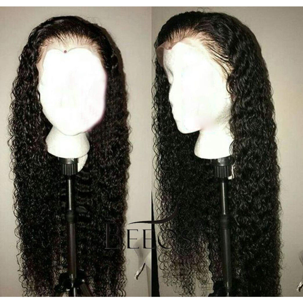 Unisex 22 Inch Curly Brazilian Virgin Hair Lace Front Wig Pre Plucked Bleached Knots 150 Density