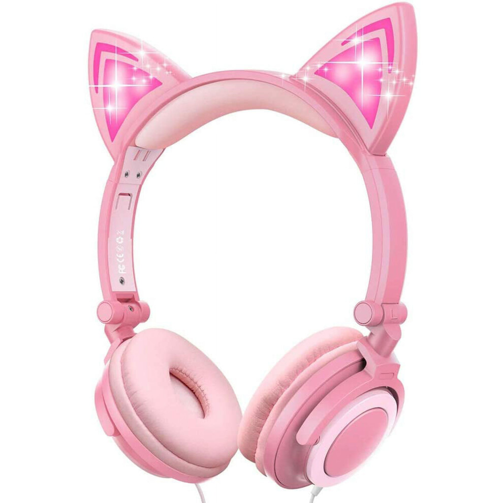 Cat Ear Headphones, On-Ear Kids Headphones Wired Lights 3.5Mm Jack, 85Db Volume Control Kid Earphones 9313598828156