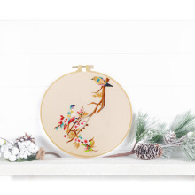 Embroidery Starter Kit with Cloth, Hoop, Threads & 3 Needles - Bird & Tree Design, Compatible with Craft Lovers