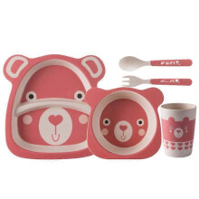 Creative New Bamboo Fiber Children's Dinnerware Set Five Piece Set Preschool Baby Pink.bear.with.ears Five.piece.set.with.box