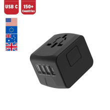 DERCLIVE Universal Travel Adapter with 3 USB-A,1 USB-C and 1 universal AC outlet, All-in-One International Plug Adapter for USA EU UK AUS