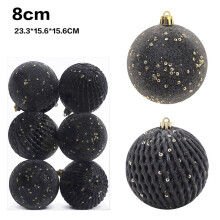 12Pcs 8Cm Christmas Ornament Sequin Painted Christmas Ball Set Black