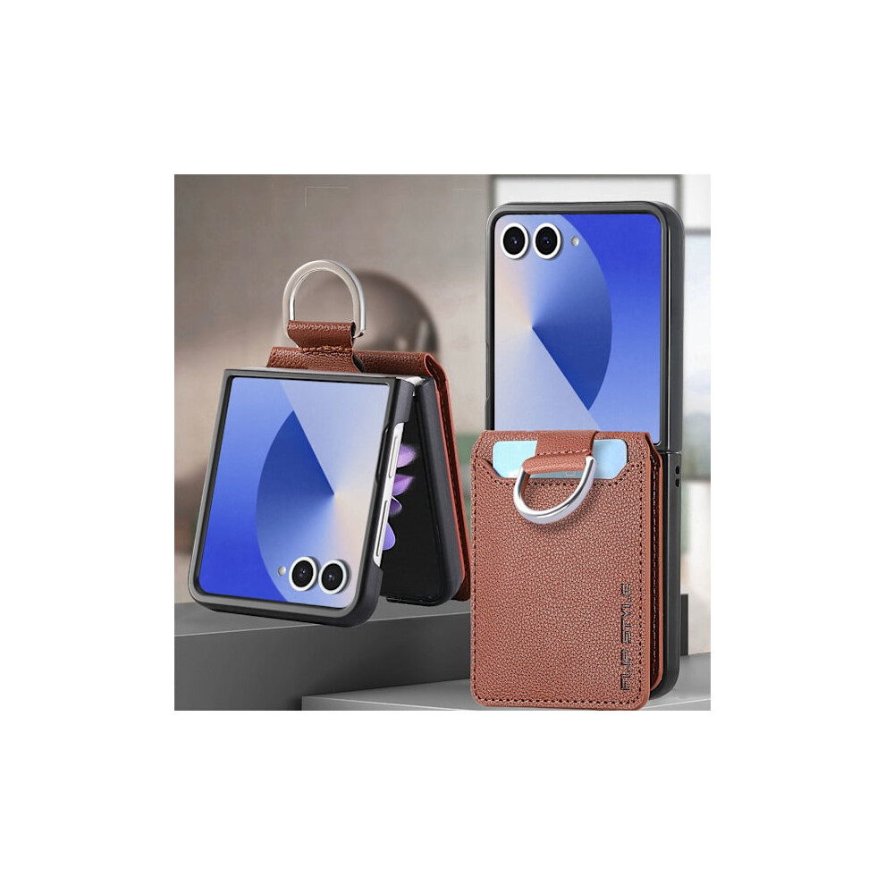 Compatible With Samsung Zflip7/6/5/4/3 Wallet Case Card Slot Wrist Strap Holder Mobile Phone Case Z Flip 3 Brown 9448990276295