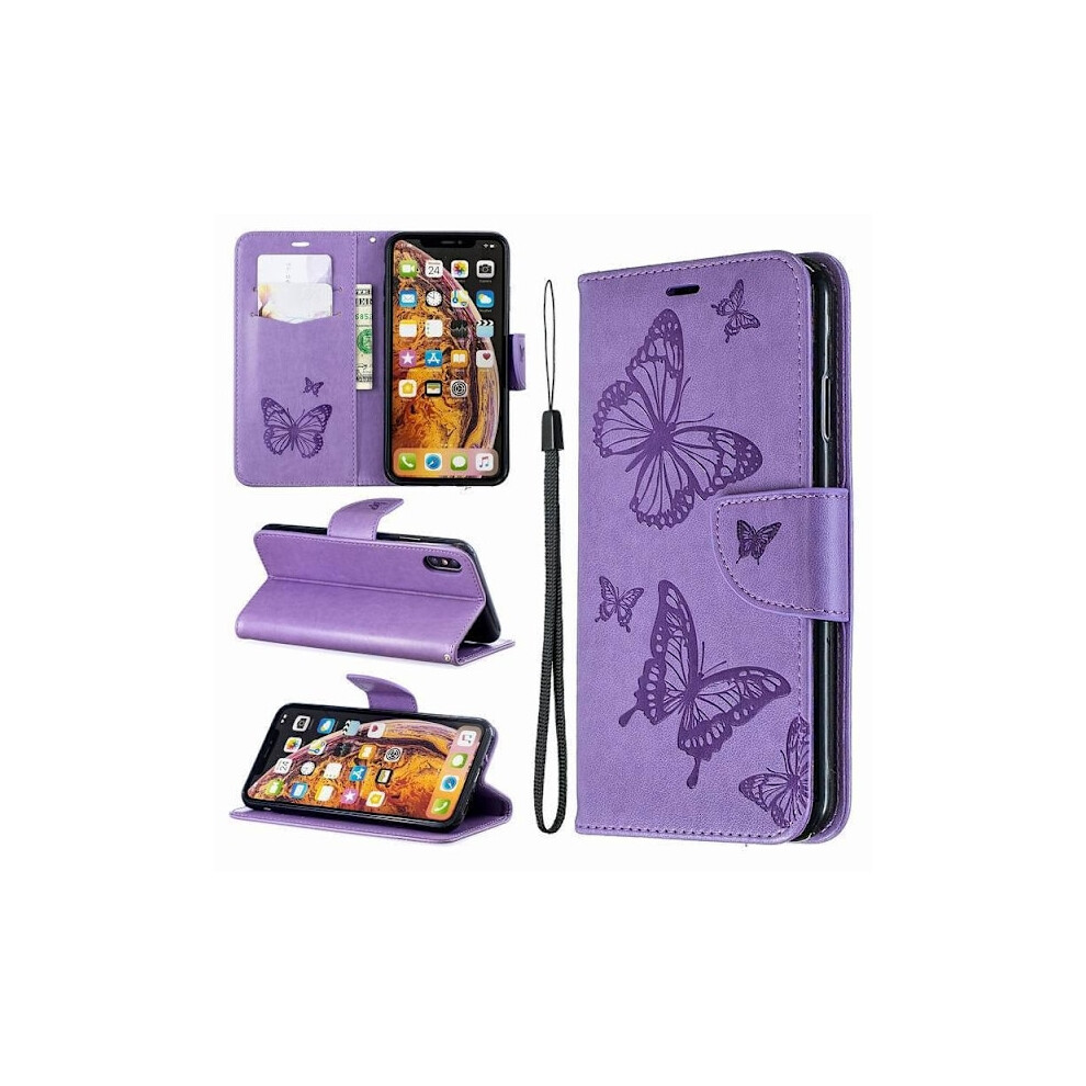 Case For Compatible With Iphone 13 Butterfly 3D Embossed Flip Wallet Case With Card Holder Purple 9450273644660