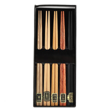 Heaveant Wooden Chopstick, 5Pcs Multicolored Natural Logs Wooden Paint Handmade Reusable Chopsticks with Gift Box