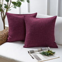 Phantoscope Textural Faux Linen Series Square Decorative Throw Pillow Cusion for Couch, 20" x 20", Purple, 2 Pack