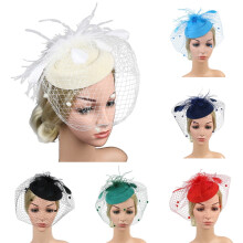 Vintage Women Fascinator Hat Feathers Mesh Headband Tea Party for Cocktail Party,Gray