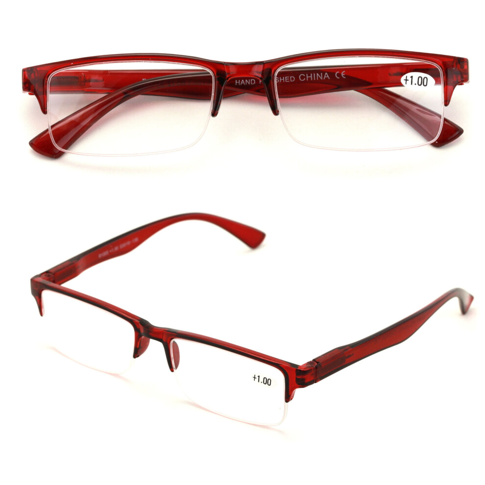 2 Pairs Rectangular Half Rim Reading Glasses - Simple Classic Readers - Spring Hinge +2.50
