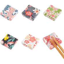 6 Colors Ceramic Chopstick Rests, Japanese Style Porcelain Stand for Spoon Forks, 34x34x12mm, Kitchen Tool for Home Hotel Restaurant