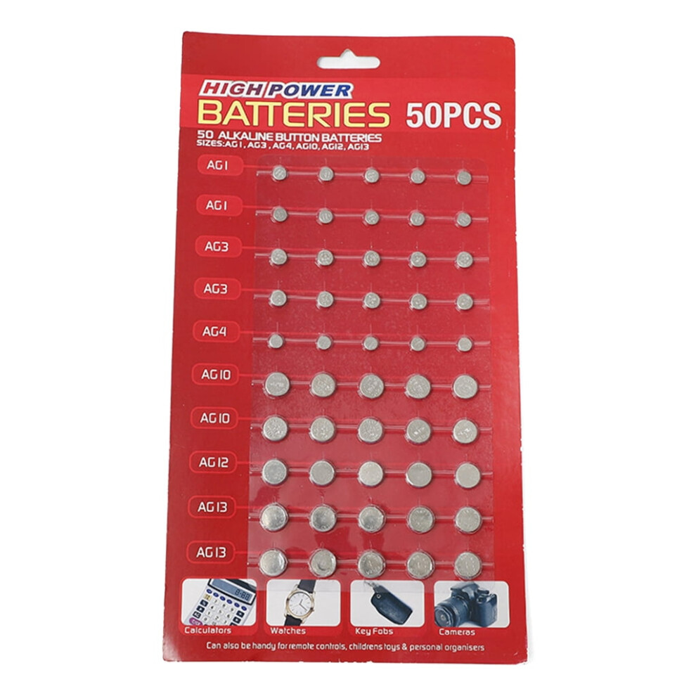 50-Pieces Button Cell Batteries Coin Cell Battery Ag1/Ag3/Ag4/Ag10/Ag12/Ag13 9555307199717