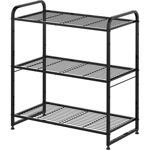 3-Tier Stackable Wire Shelving Unit Storage Rack, Expandable & Adjustable Kitchen Storage Cabinet Shelf Organizer, Black 1