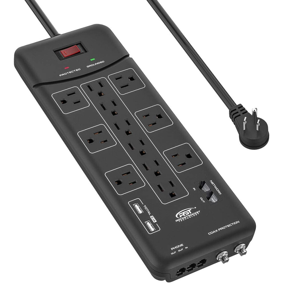 12-Outlet Surge Protector Power Strip 4050Joules, With Usb(3.1A) Ethernet, Cable,Telephone And Tv Coaxial 9402001821980