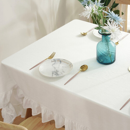 HGYCPP Rustic Vintage Flounces Ruffle Trim Tablecloth Washable Cotton Linen Table Cover 1