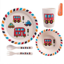Creative New Bamboo Fiber Children's Dinnerware Set Five Piece Set Preschool Baby Round.car Five.piece.set.with.box