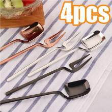 Vnanda 4Packs Small Forks & Demitasse Spoons, 2-Tine Stainless Steel Dessert Forks for Party Travel, Compatible with Cocktail, Salad, Fruit