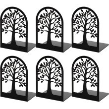 Metal Bookends Tree of Life Design with AntiSlip Pads for Shelves Home Office, 3 Pair Black