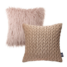 Phantoscope Decorative Throw Pillow Set, Fluffy Faux Fur & Quilted Velvet, 18"x18", Beige & Light Brown, 2 Pack