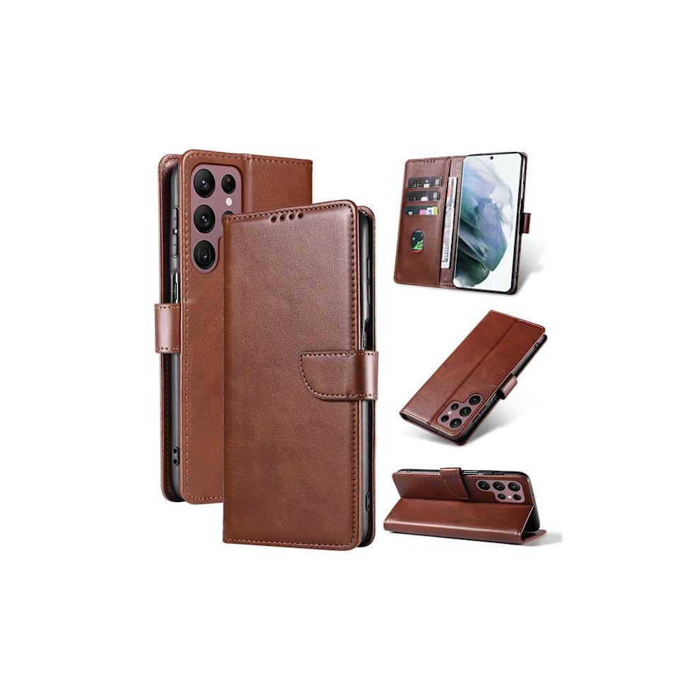 Compatible With Samsung Galaxy S23 Ultra - Stylish Wallet Case Dark Brown 9395123023519