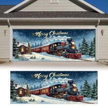 TAIAOJING Cute Christmas Garage Door Cover - Santa, Elk & Vintage Truck Decor, Large Outdoor Banner for Festive Home or Photography, compatible with