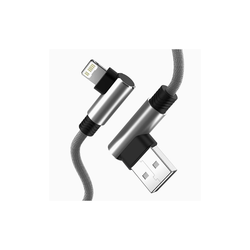 Usb Cable Compatible With Iphone 11 12 13 Pro X Xr Xs Max 6S 7 8 Plus Se Ipod, Right Angle Charger Cord 1M 2M 3M Grey 9395123023946