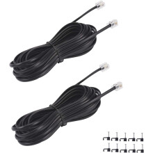 25FT Telephone Extension Cord Cable, Landline Phone Line Wire with RJ11 6P4C Plugs, Includes Cable Clips - Black - 2