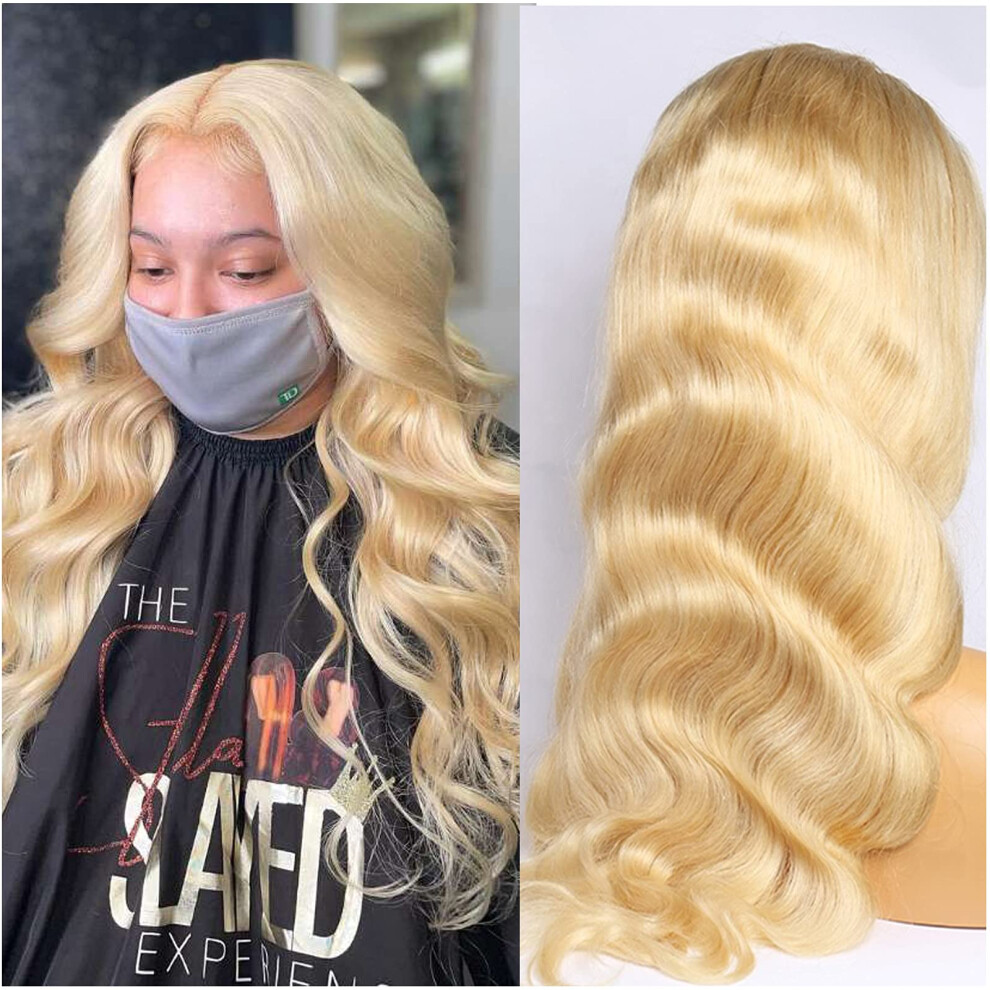 Unisex 613 Lace Front Human Hair Wig Blonde 13X4x1 Peruvian Body Wave Pre Plucked Transparent Lace