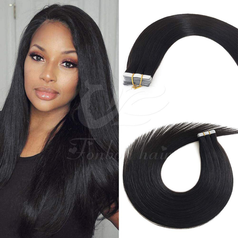 Unisex Brown Tape In Human Hair Extensions 22 Inch Dark Remy Seamless Natural Blend Silky Straight 50G