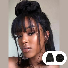 Clip In Bangs and Hair Bun Extension Set Jet Black Synthetic Messy Bun for Instant Hair Transformation