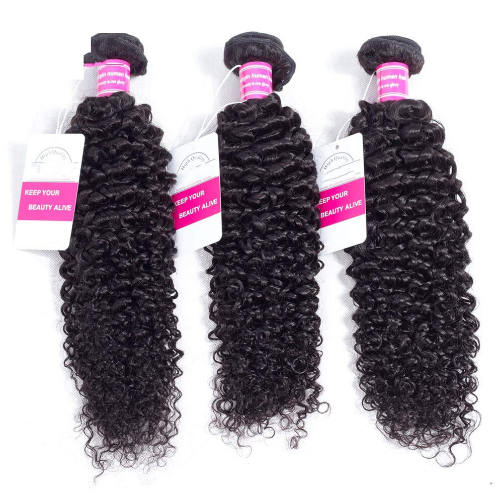 Unisex 22 Inch Kinky Curly Human Hair Bundle Brazilian Extensions Natural Texture Double Weft Dyeable