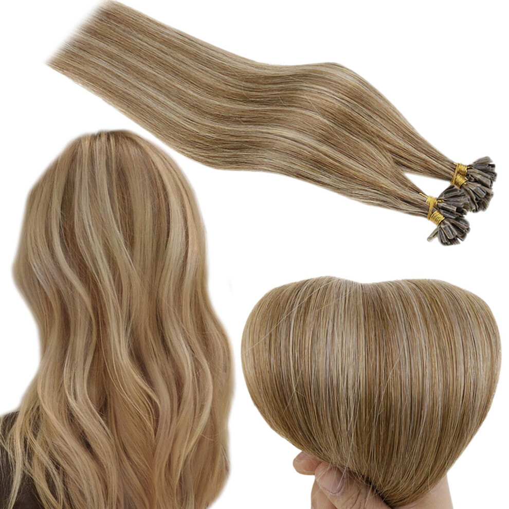Unisex Golden 22 Inch U Tip Hair Extensions Remy Human Hair Fusion Blonde Highlights Keratin Bonds