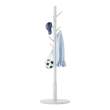 Coat Rack White Wooden Standing Coat Stand with Adjustable Height, 8 Hooks Kids Hall Tree
