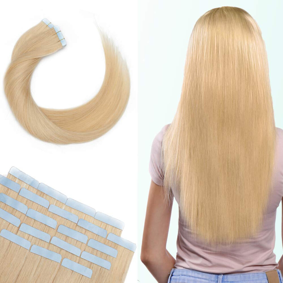 Unisex Tape In Remy Human Hair Extensions 12 Inch Natural Blonde Seamless Skin Weft Invisible Tape