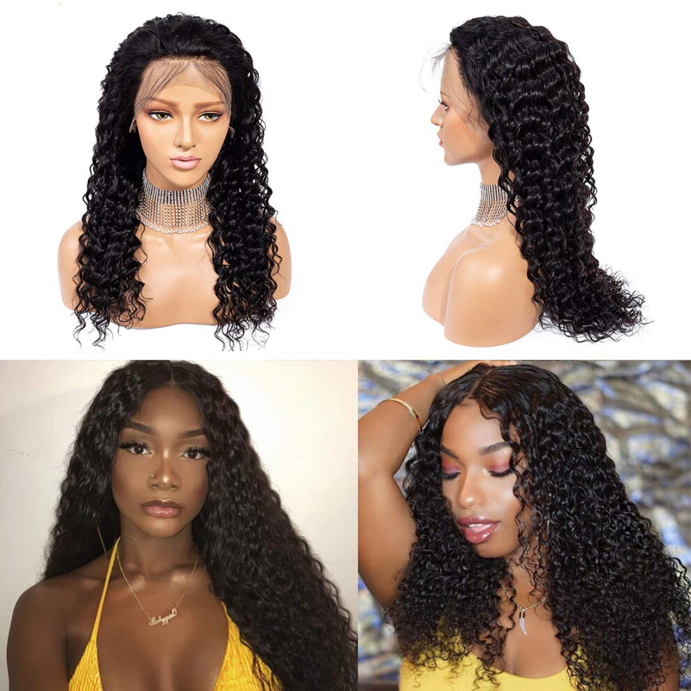 Unisex 26 Inch Water Wave Lace Front Wig Human Hair 13X4 Malaysian Glueless With Baby Hair Natural Hairline