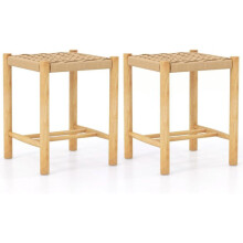 Bancos de bar - HELLOSHOP26 - Assento tecido - Conjunto de 2 - Madeira de borracha - 36x36x45 cm