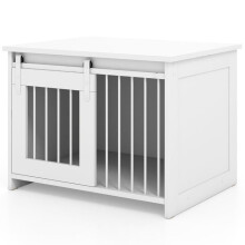Gaiola para cachorro - HELLOSHOP26 - 80x60x60 cm - Grande bandeja - Porta deslizante com rodízios - Branco metal