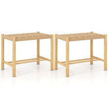 Banqueta de bar - HELLOSHOP26 - 56x36x45 cm - Madeira de borracha - Assento tecido respirável - Conjunto de 2