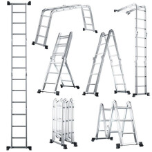 Teleskopleiter - HELLOSHOP26 - 7 in 1 - Faltbar rutschfest - Aluminium - Tragfähigkeit 150 kg