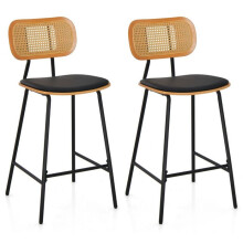 Bancos de bar - HELLOSHOP26 - Rattan encosto 45x45x94 - Preto/Natural - Couro sintético - Patins ajustáveis