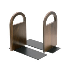 Wood Bookends 2 Pack Natural Walnut with AntiSlip Base TShaped Stability Decorative Arched Design