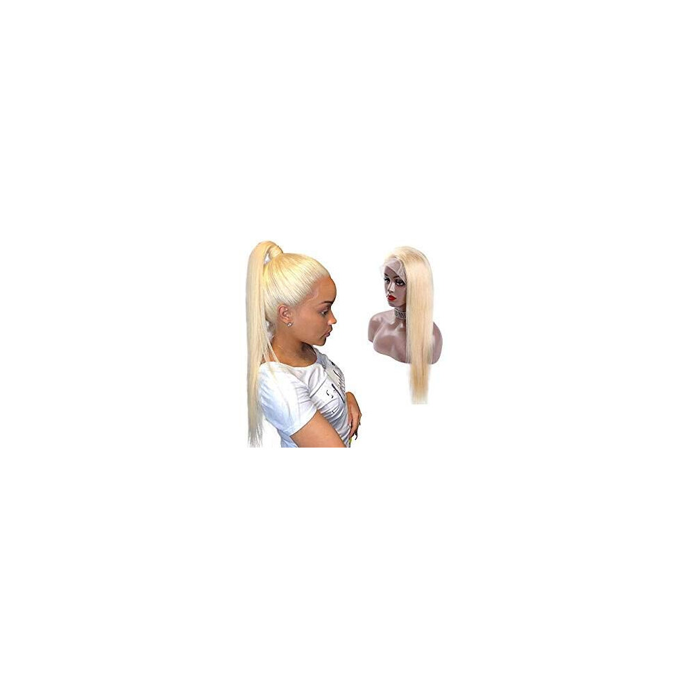 Unisex 18 Inch 613 Blonde Lace Front Human Hair Wig Straight Brazilian Virgin Glueless 13X4 Natural Hairline 150 Density