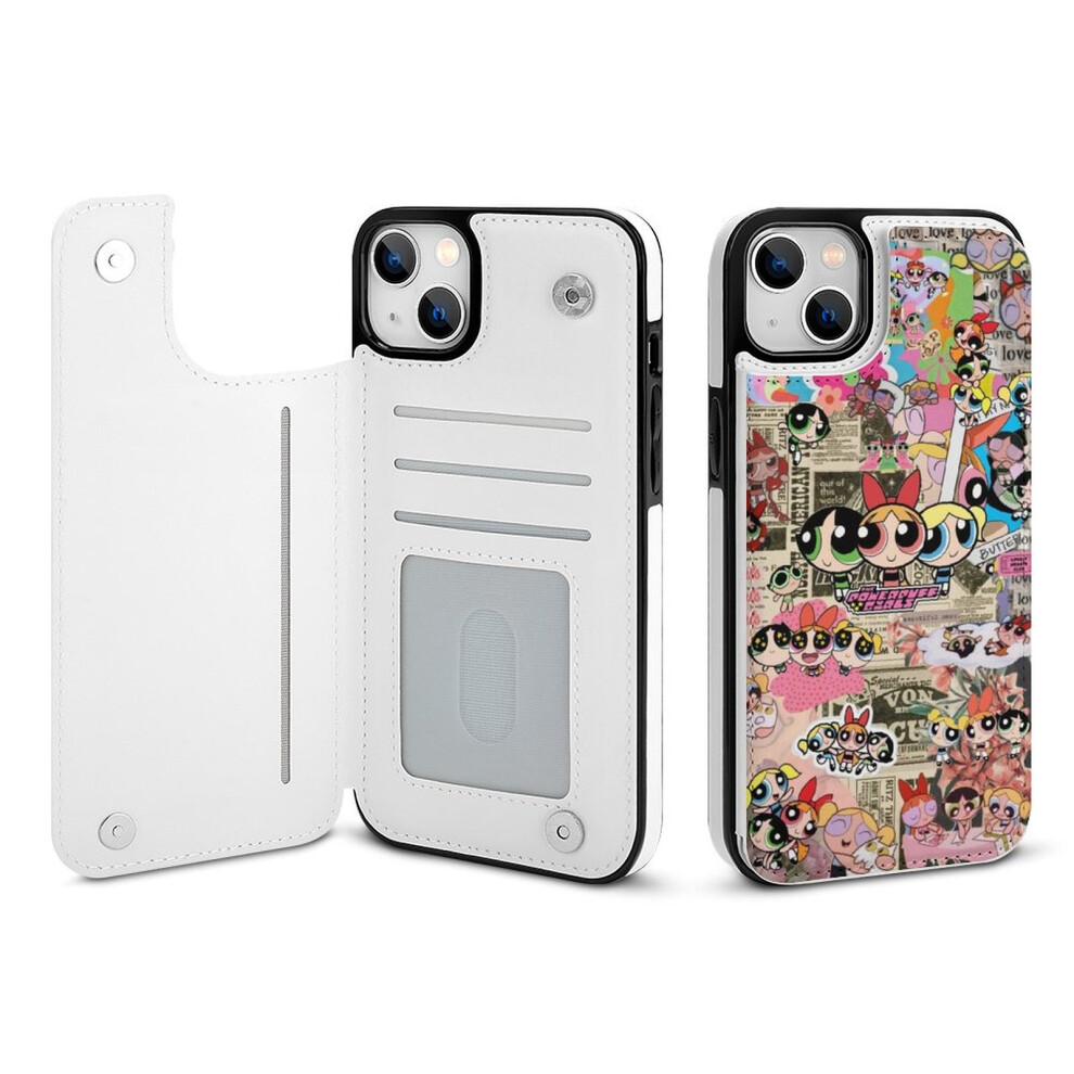 Powerpuff Girls Case For Compatible With Iphone 14 Plus, Pu Leather Flip Wallet With Card Holder, Kickstand, Magnetic Clasp, Shockproof 9499224068940