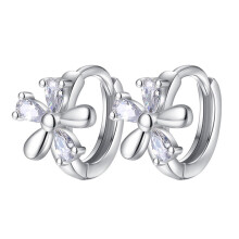 LEAQU 1Pair Women Earrings Sweet Blossom Shape Cubic Zirconia Inlaid Huggie Earrings Party Jewelry