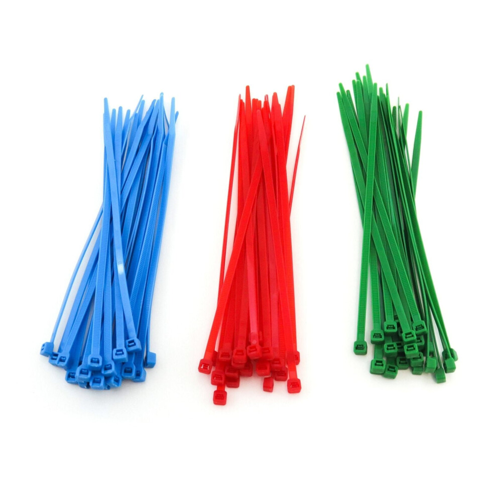 75 Heavy Duty 8" 50 Pound Color Cable Zip Ties Nylon Wrap 25 Each Red Green Blue 9322103971485