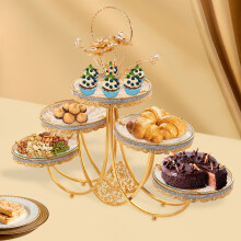 For Showcasing Cakes, Cupcakes, Candies 5 Plates Gold Cake Stand, European Retro Cupcake Stand, Three-tier Design Fruits Dessert Display Plate