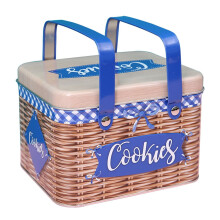 Eease Metal Cookie Tin with Lid Imitation Rattan Box for Gift Giving and Parties