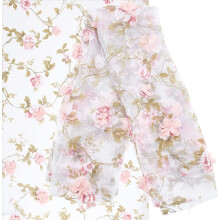 55Inch Embroidered Flower Fabric 3D Organza Pink Floral Chiffon Rose Leaves Vintage Lace Applique Ribbons for Sewing Crafts
