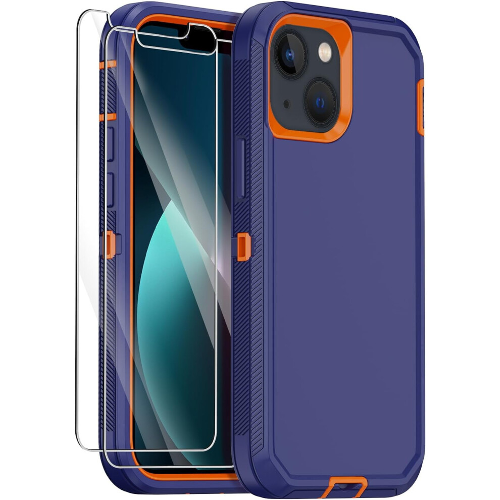 Rugged 3-Layer Shockproof Case For Iphone 13 With 2 Screen Protectors, Heavy Duty Full Body Protection - /, 6.1" Dark/Blue/Orange 9338982184182
