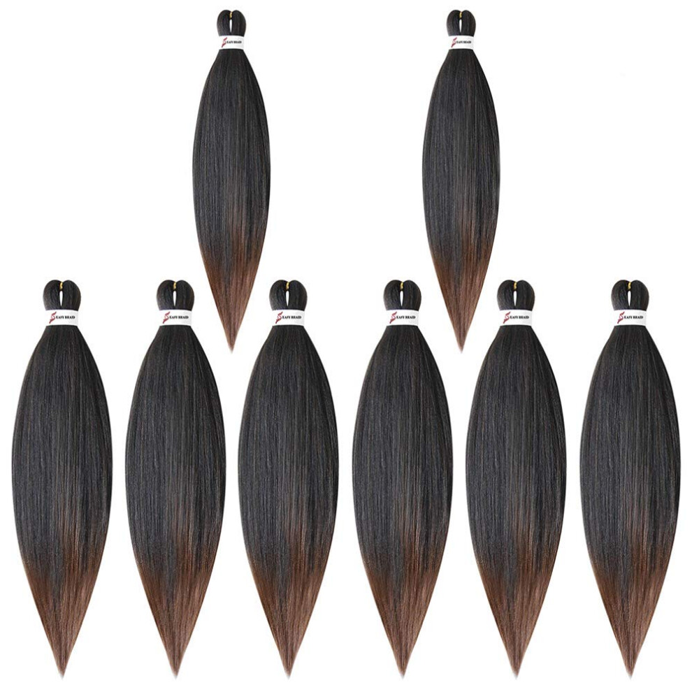 Unisex Black,Brown Pre Stretched Braiding Hair 20 Inch Yaki Synthetic Black To Brown Ombre Itch For Women