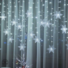 ZOELNIC Christmas 96LEDs Snowflake Fairy String Curtain Window Light LED Starry Christmas String Lights for Holidays Wedding Party Decor (White)